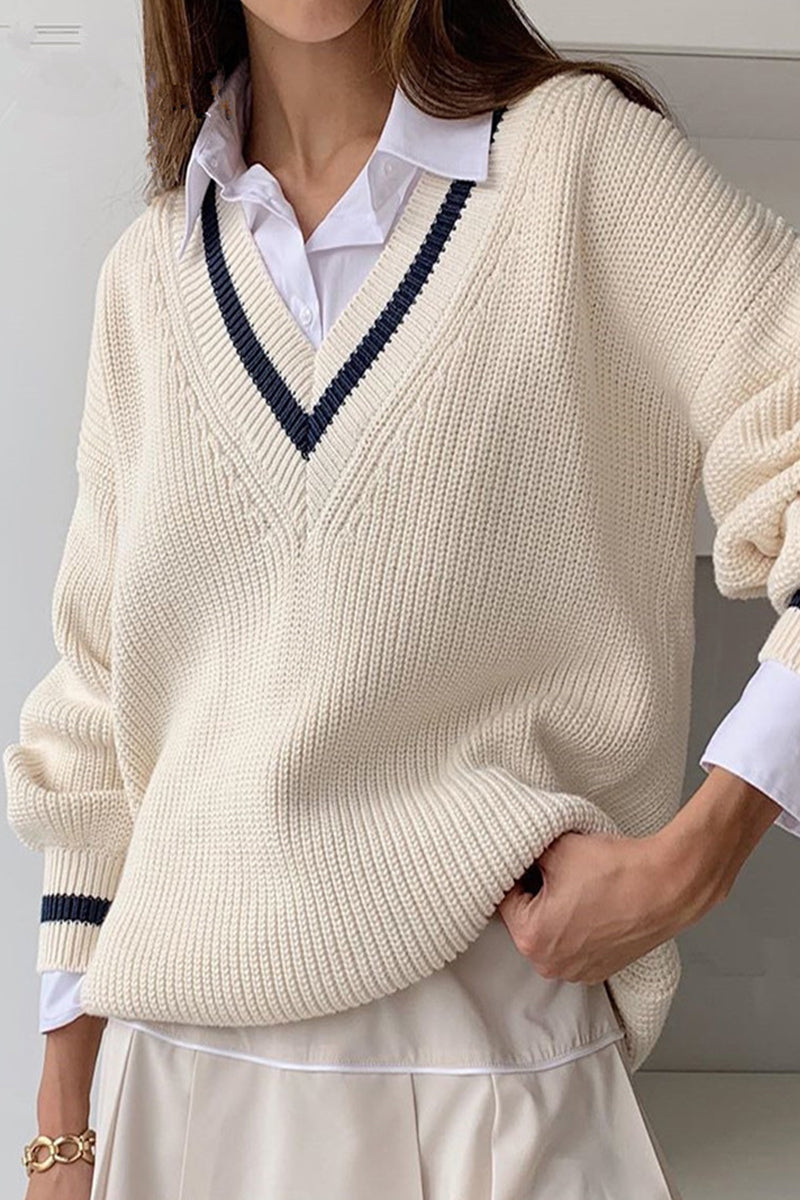 Romina | Casual, simple, solid V-neck patchwork tops