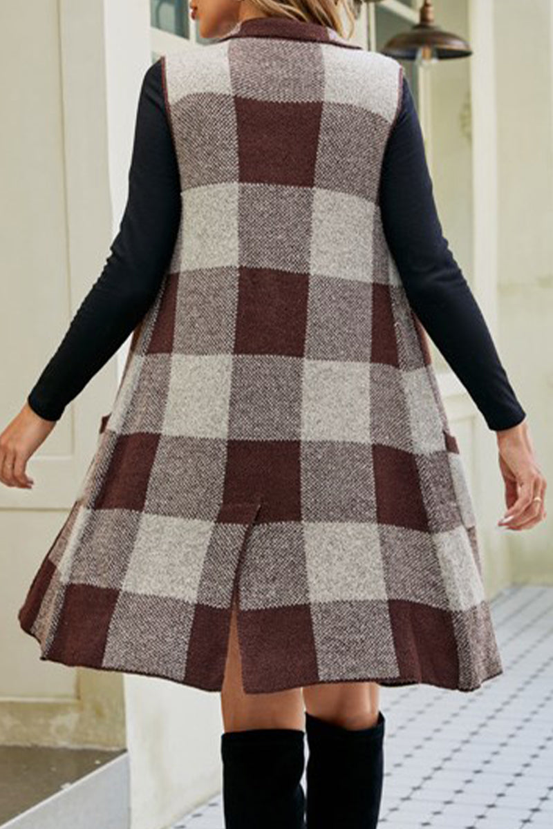 Simona | Elegant tops with checked patchwork pocket turn-down collar