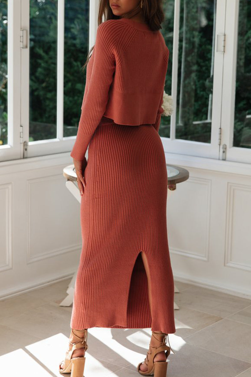 Rubí | Daily simplicity, solid color, long sleeve, O-neck, two-piece suit