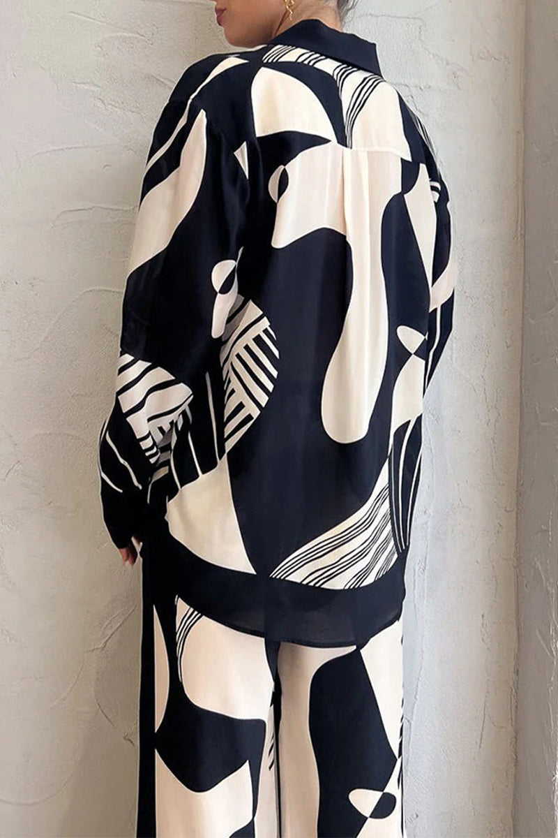 Sofia | Casual two-piece turn-down collar with geometric print and pocket