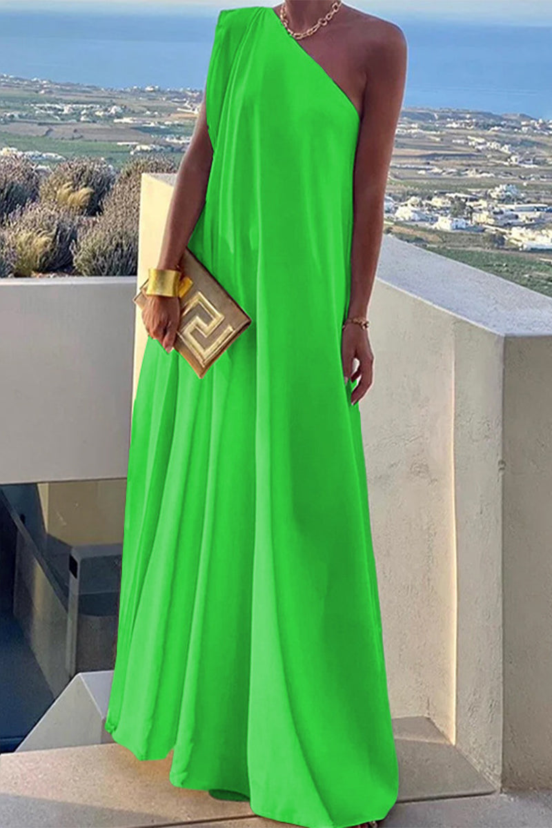 Thalia | Elegant, simple, solid, asymmetrical evening dresses with a slanted collar