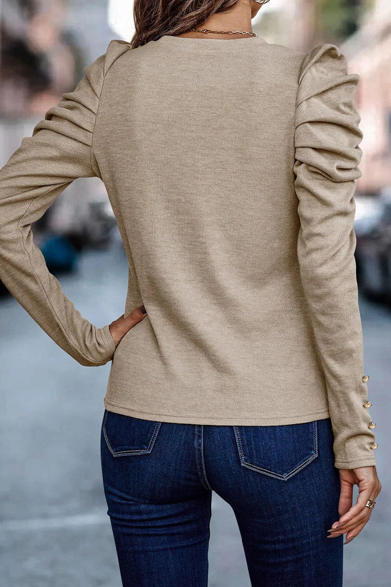 Alba | Casual solid color O-neck pleated tops