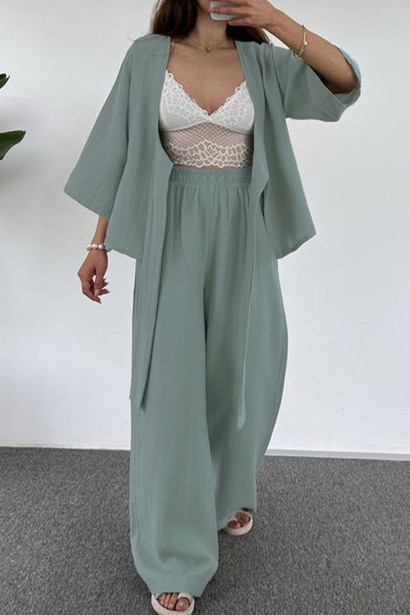 Yessica | Casual simplicity, solid pocket, V-neck, three-quarter length two-piece suit