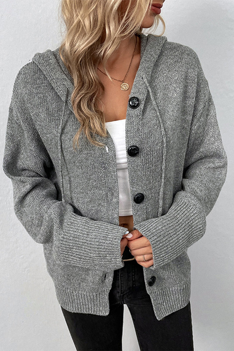 Alma | Casual tops with plain buttons and hooded collar