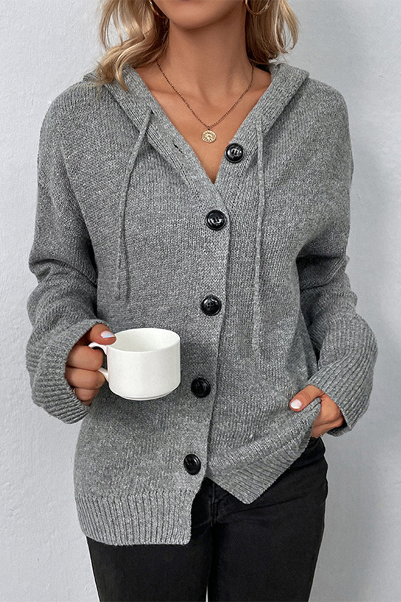 Alma | Casual tops with plain buttons and hooded collar