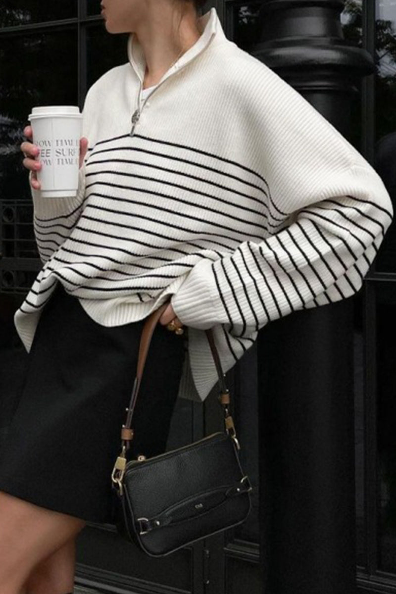 Amanda | Casual tops with checked, striped contrast turn-down collar