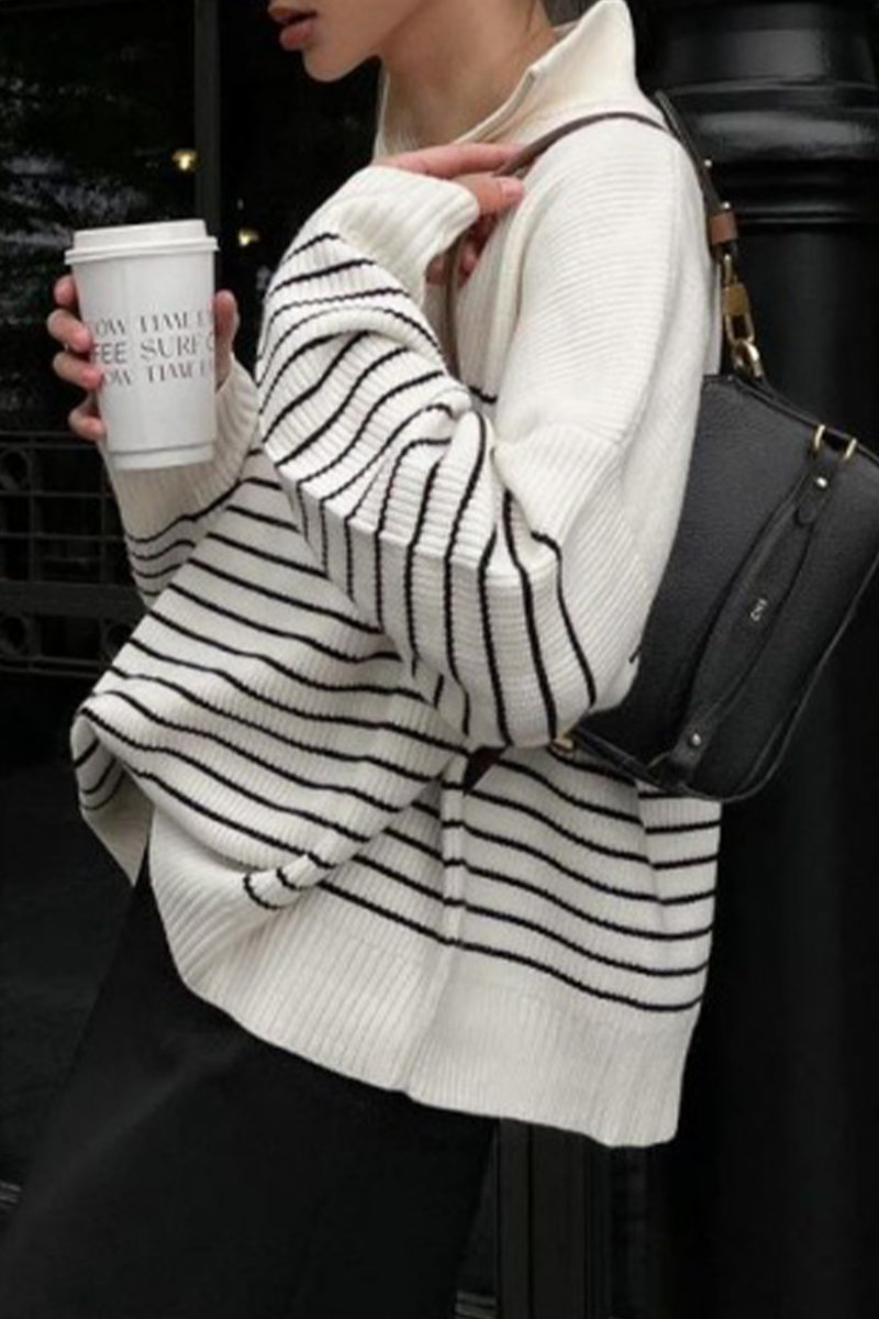 Amanda | Casual tops with checked, striped contrast turn-down collar