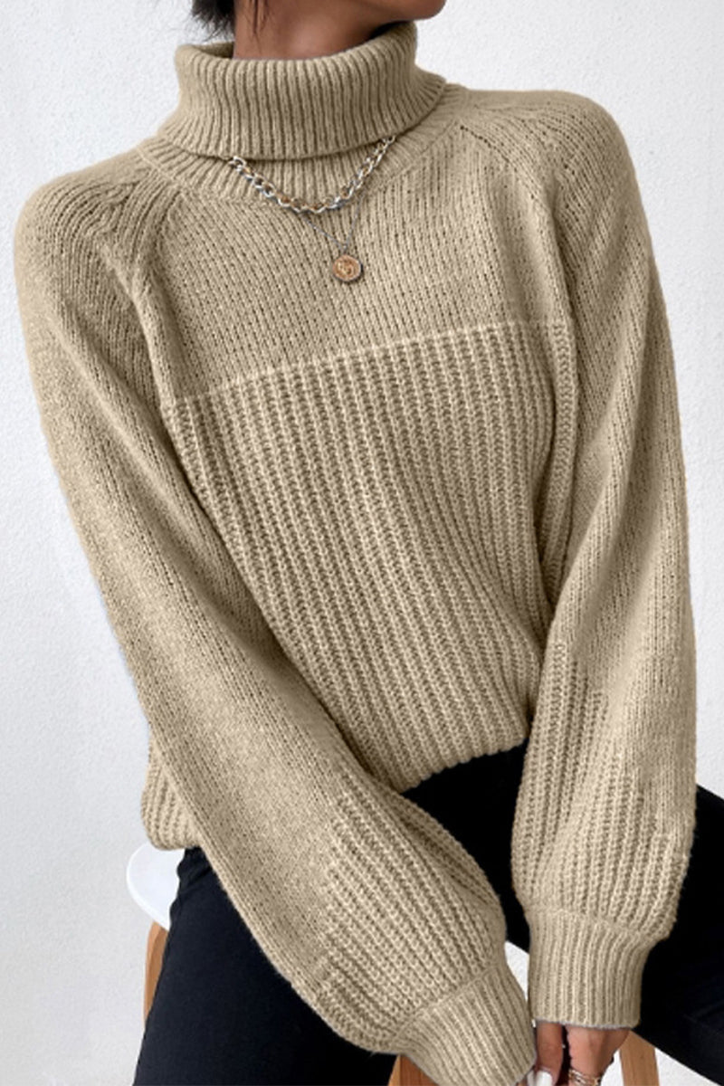 Antonella | Casual solid patchwork turtleneck tops
