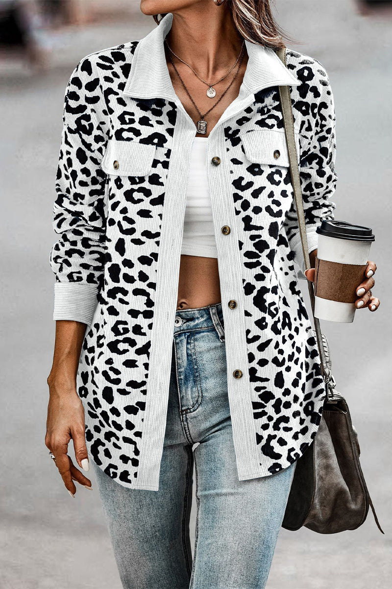 Amparo | Casual tops with cute leopard pocket turn-down collar