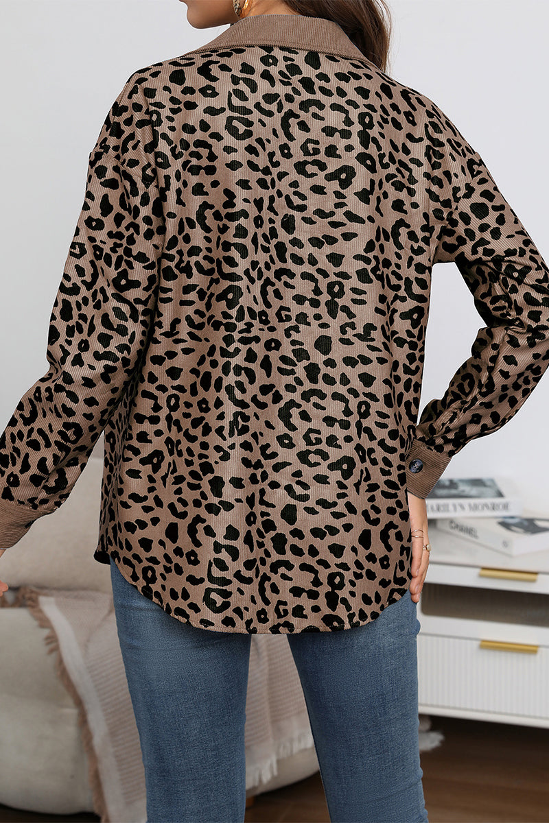 Amparo | Casual tops with cute leopard pocket turn-down collar