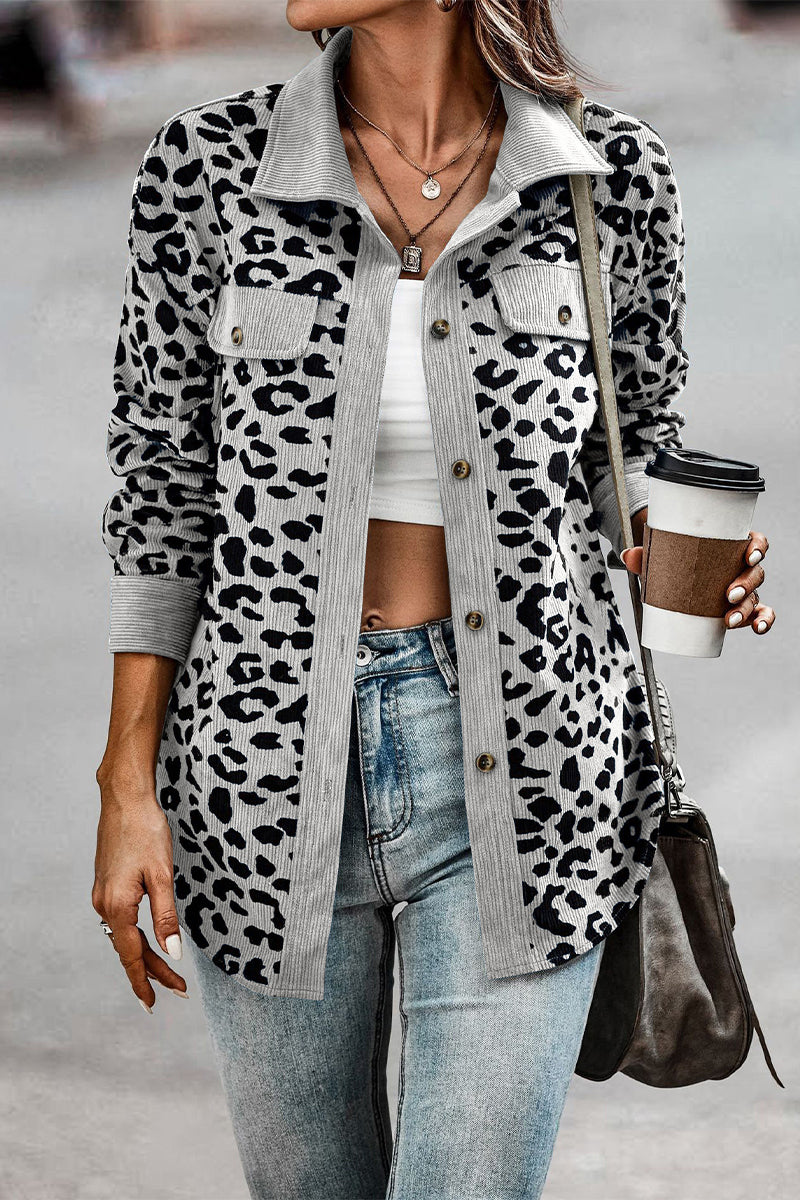 Amparo | Casual tops with cute leopard pocket turn-down collar
