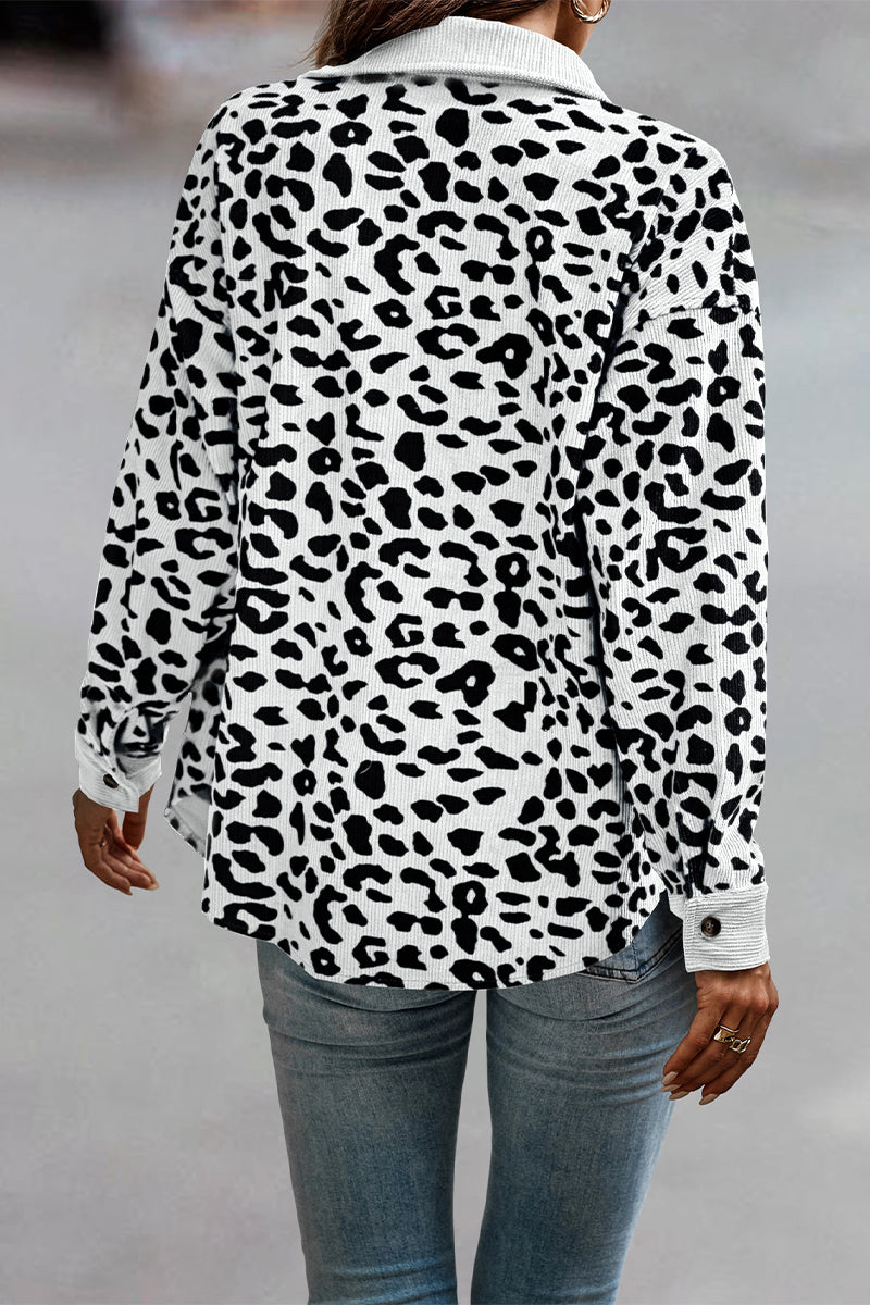Amparo | Casual tops with cute leopard pocket turn-down collar