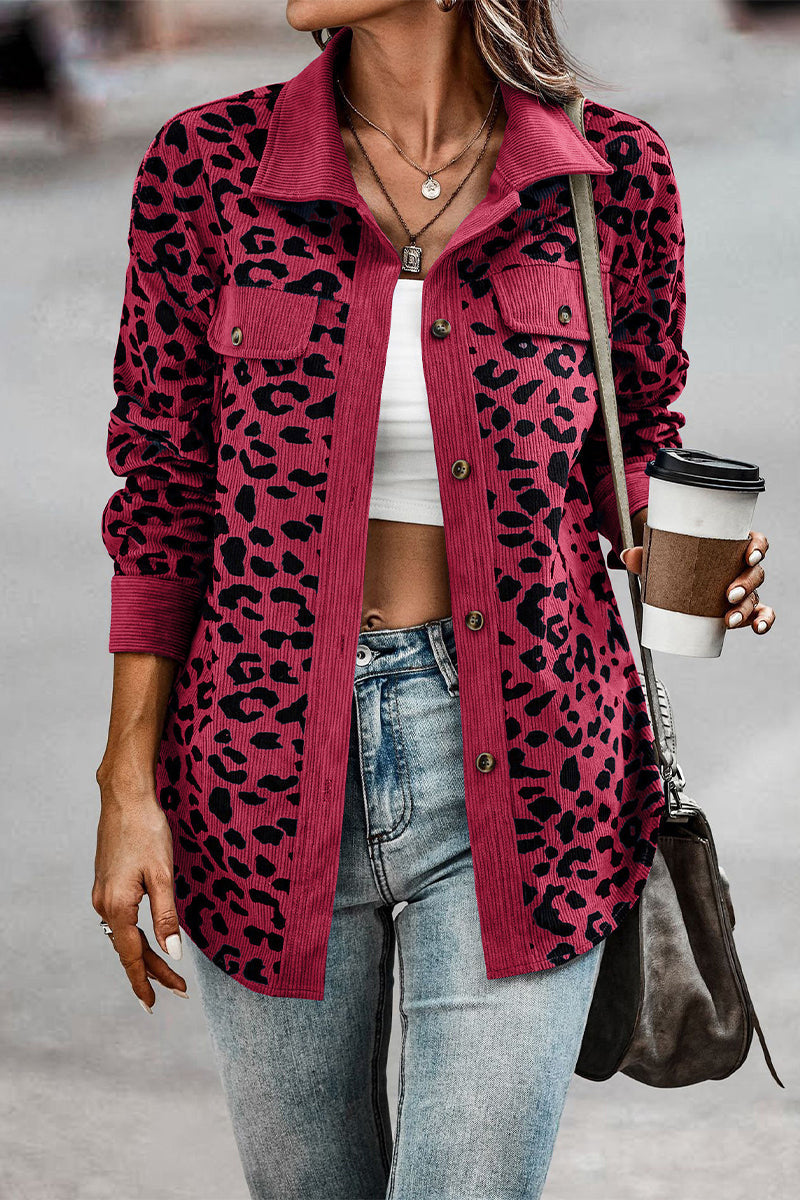 Amparo | Casual tops with cute leopard pocket turn-down collar