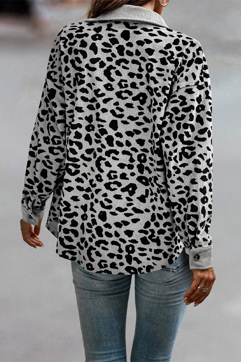 Amparo | Casual tops with cute leopard pocket turn-down collar