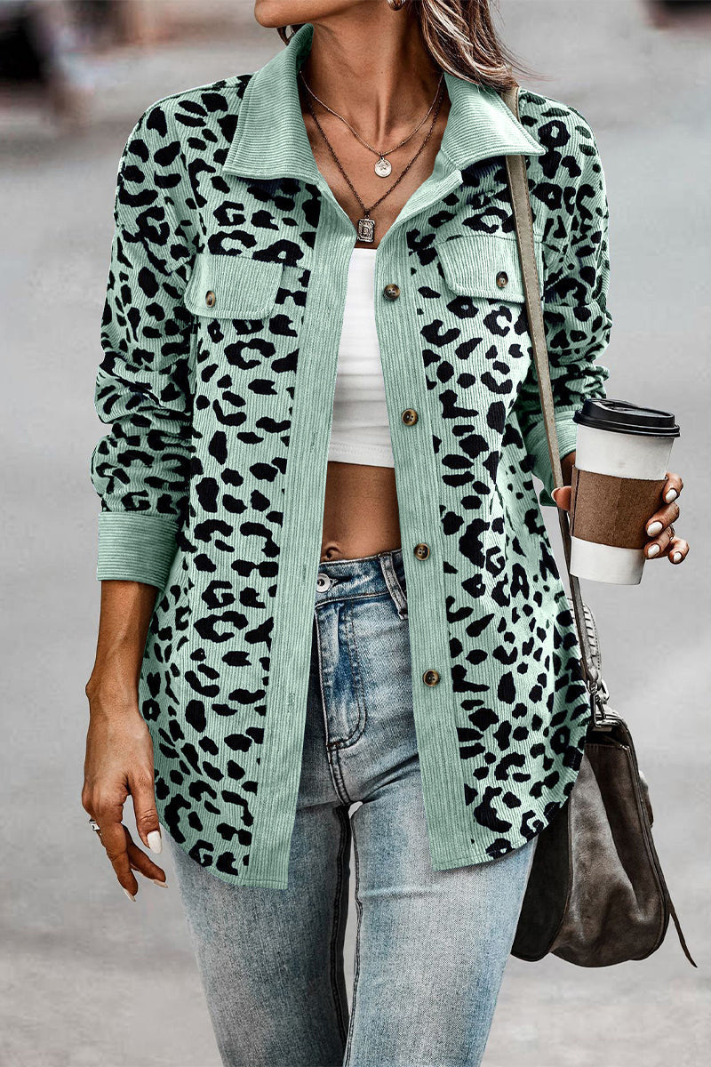 Amparo | Casual tops with cute leopard pocket turn-down collar