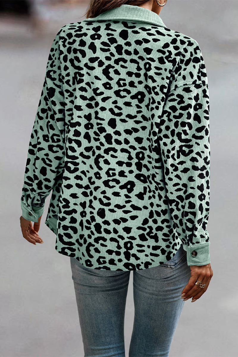 Amparo | Casual tops with cute leopard pocket turn-down collar