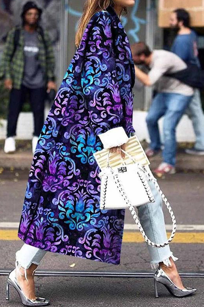 Elvia | Street print patchwork turn-down collar outerwear