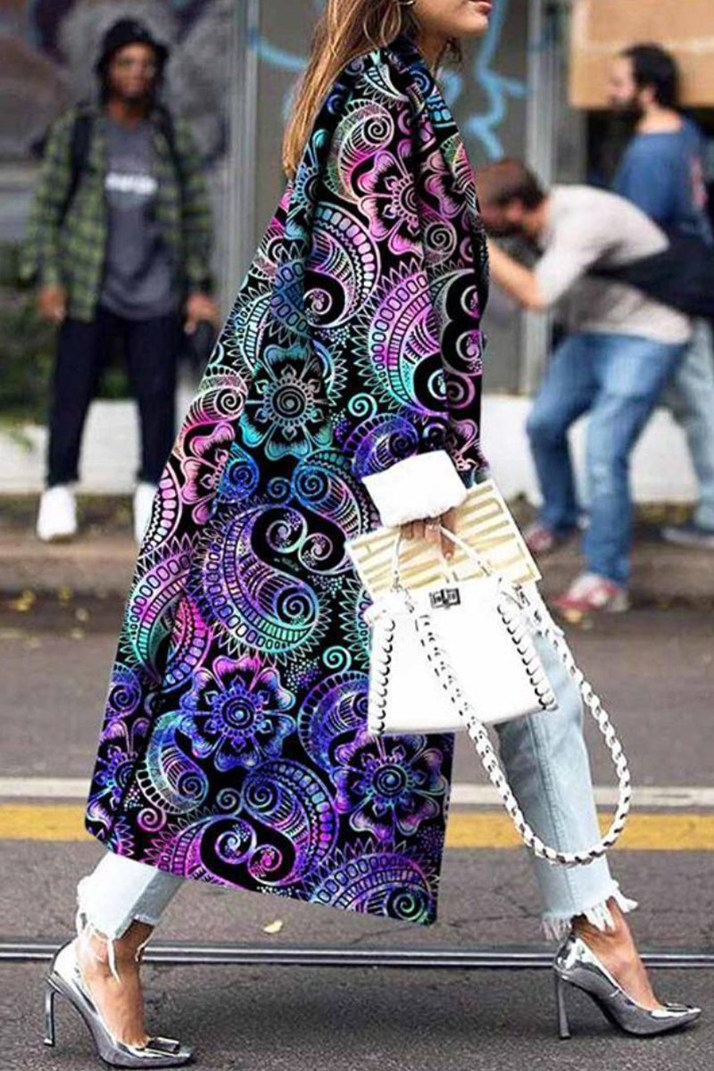 Elvia | Street print patchwork turn-down collar outerwear