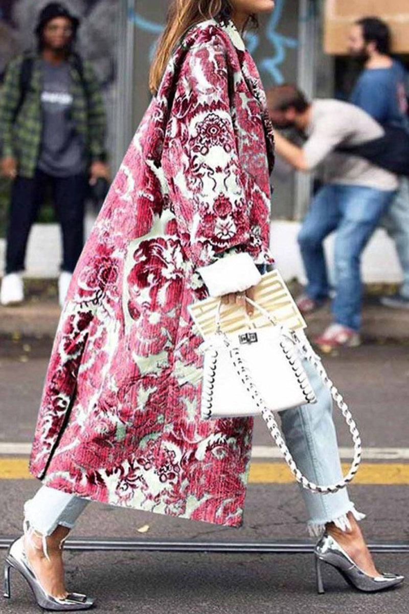 Elvia | Street print patchwork turn-down collar outerwear