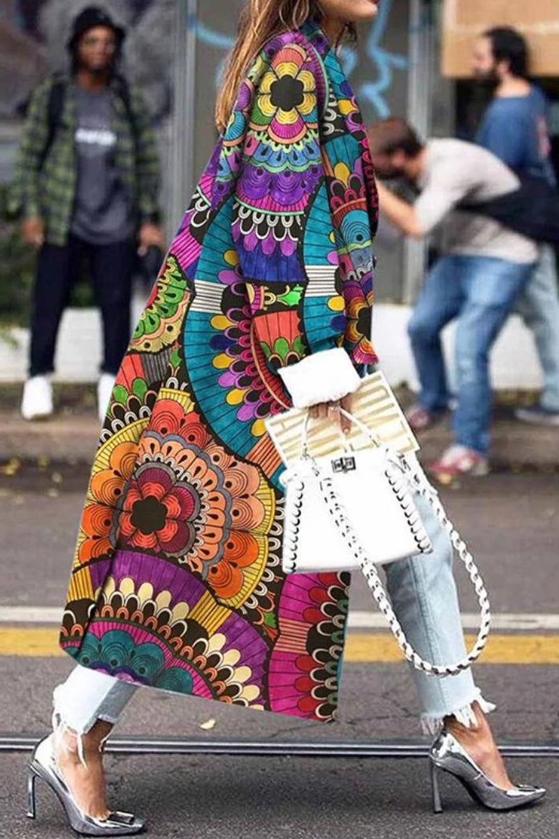 Elvia | Street print patchwork turn-down collar outerwear
