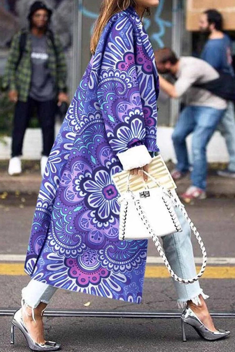 Elvia | Street print patchwork turn-down collar outerwear