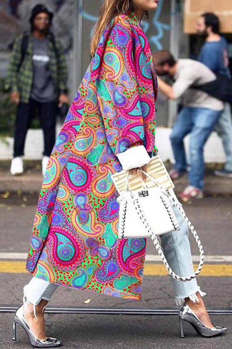 Elvia | Street print patchwork turn-down collar outerwear