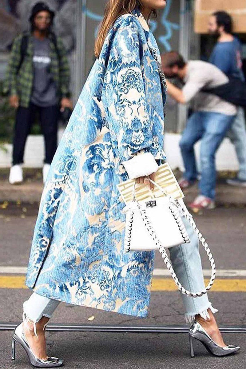 Elvia | Street print patchwork turn-down collar outerwear