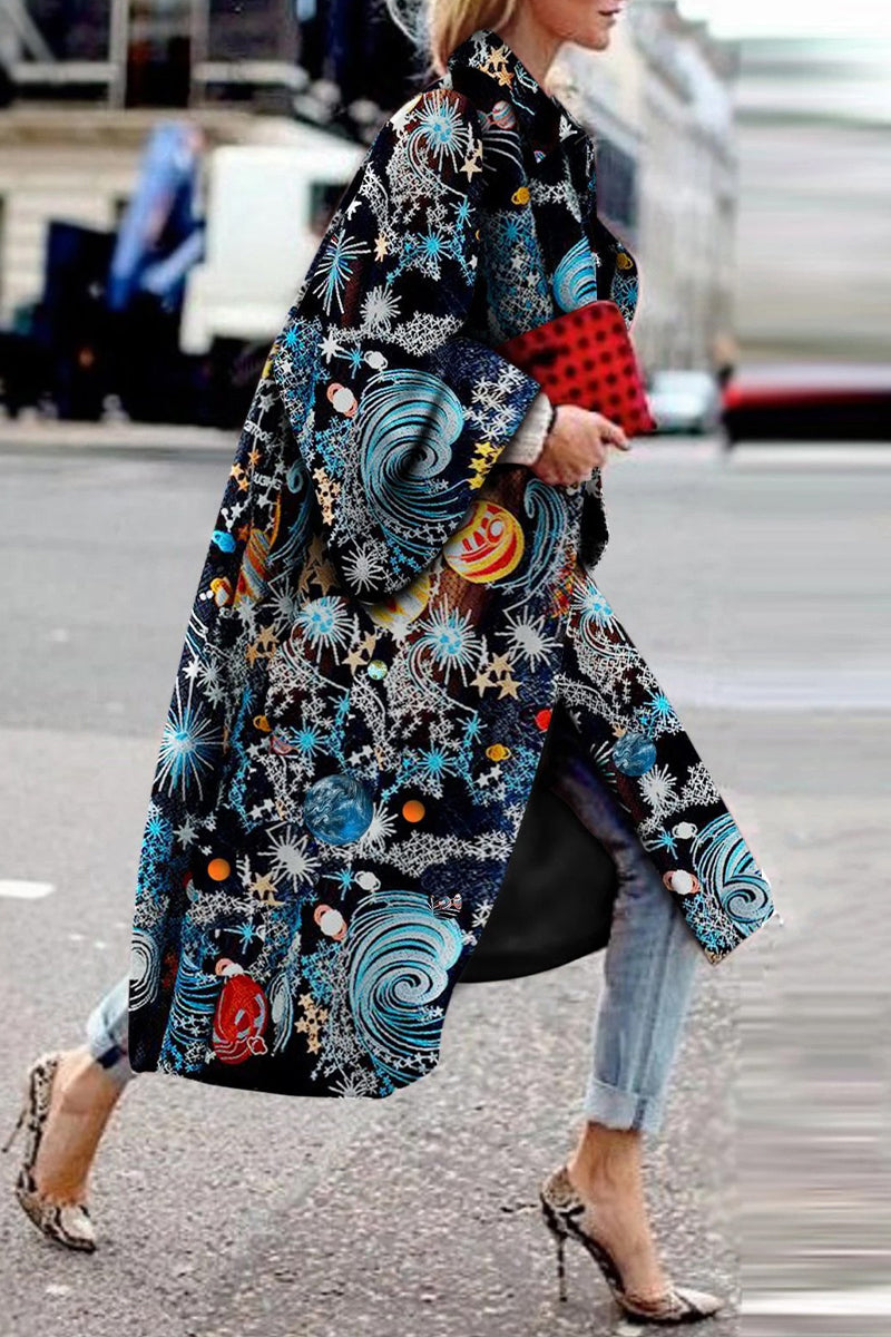 Elvia | Street print patchwork turn-down collar outerwear