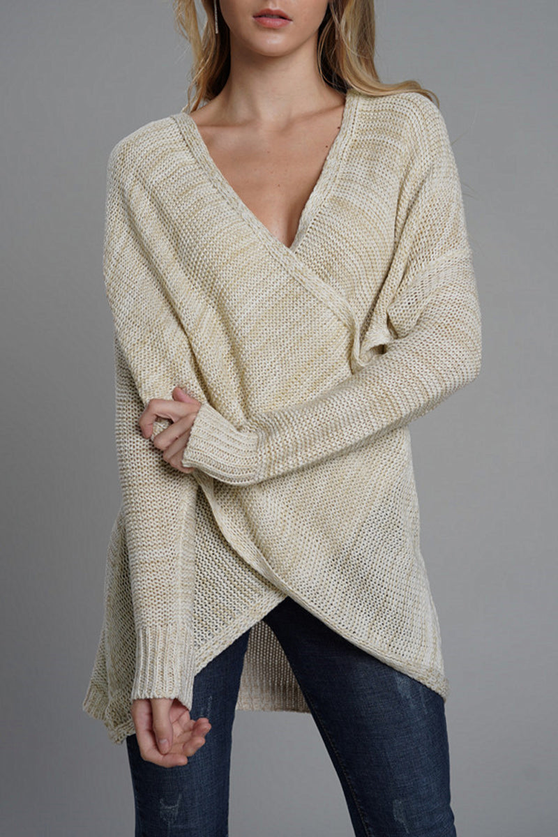 Caridad | Casual solid patchwork V-neck tops