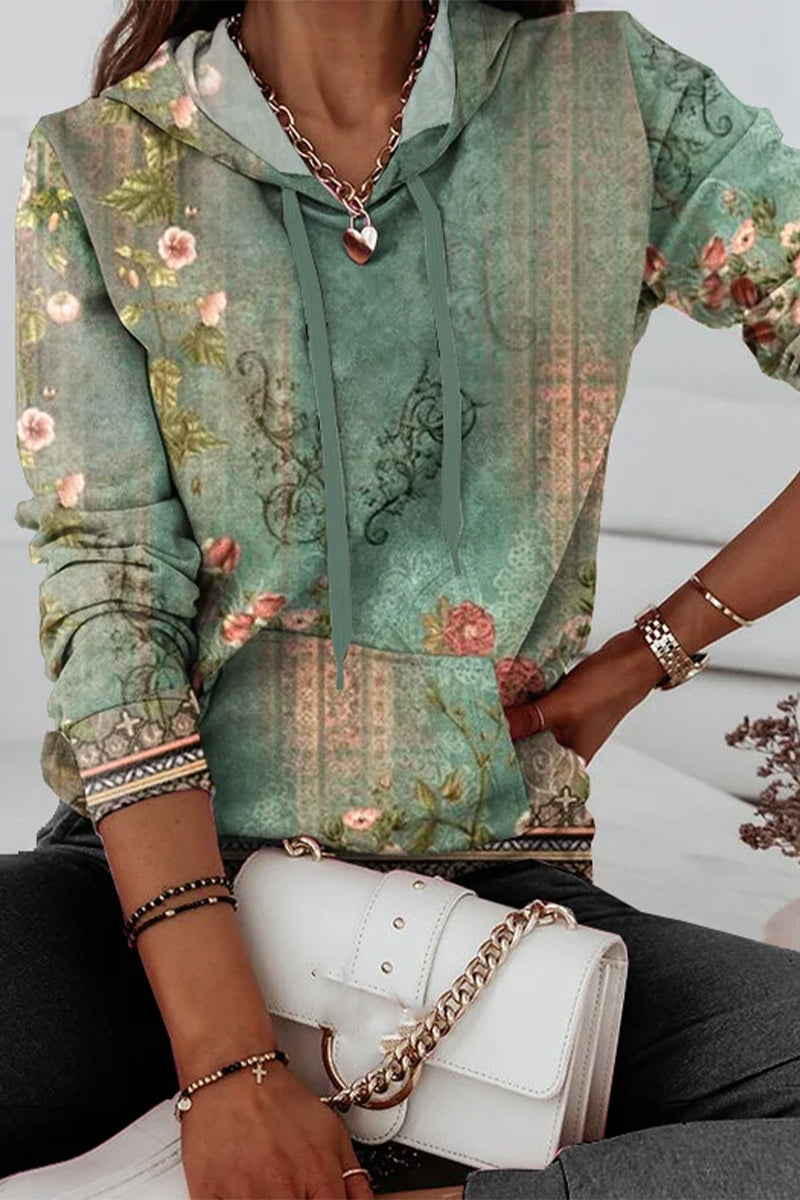 Blanca | Casual printed patchwork tops with hooded collar