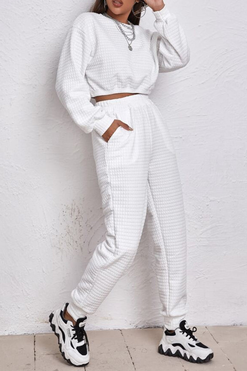 Brenda | Casual Street Solid Patchwork O Neck Long Sleeve Two Pieces