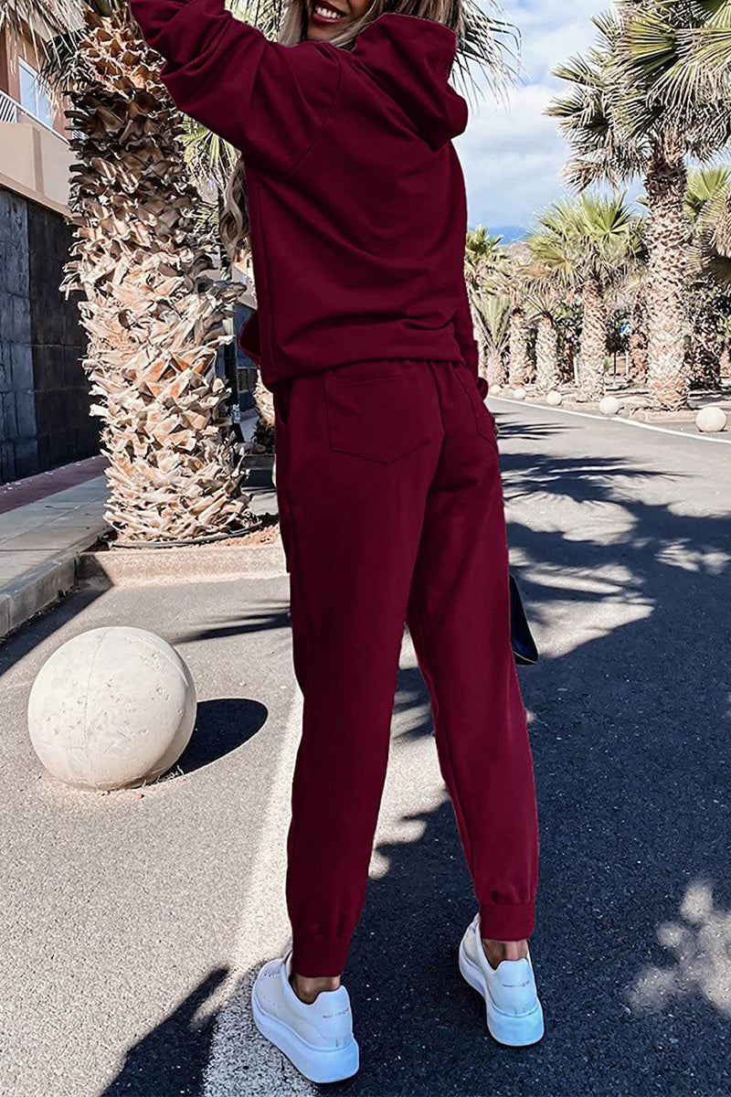 Beatriz | Casual solid patchwork hooded collar long sleeve two piece