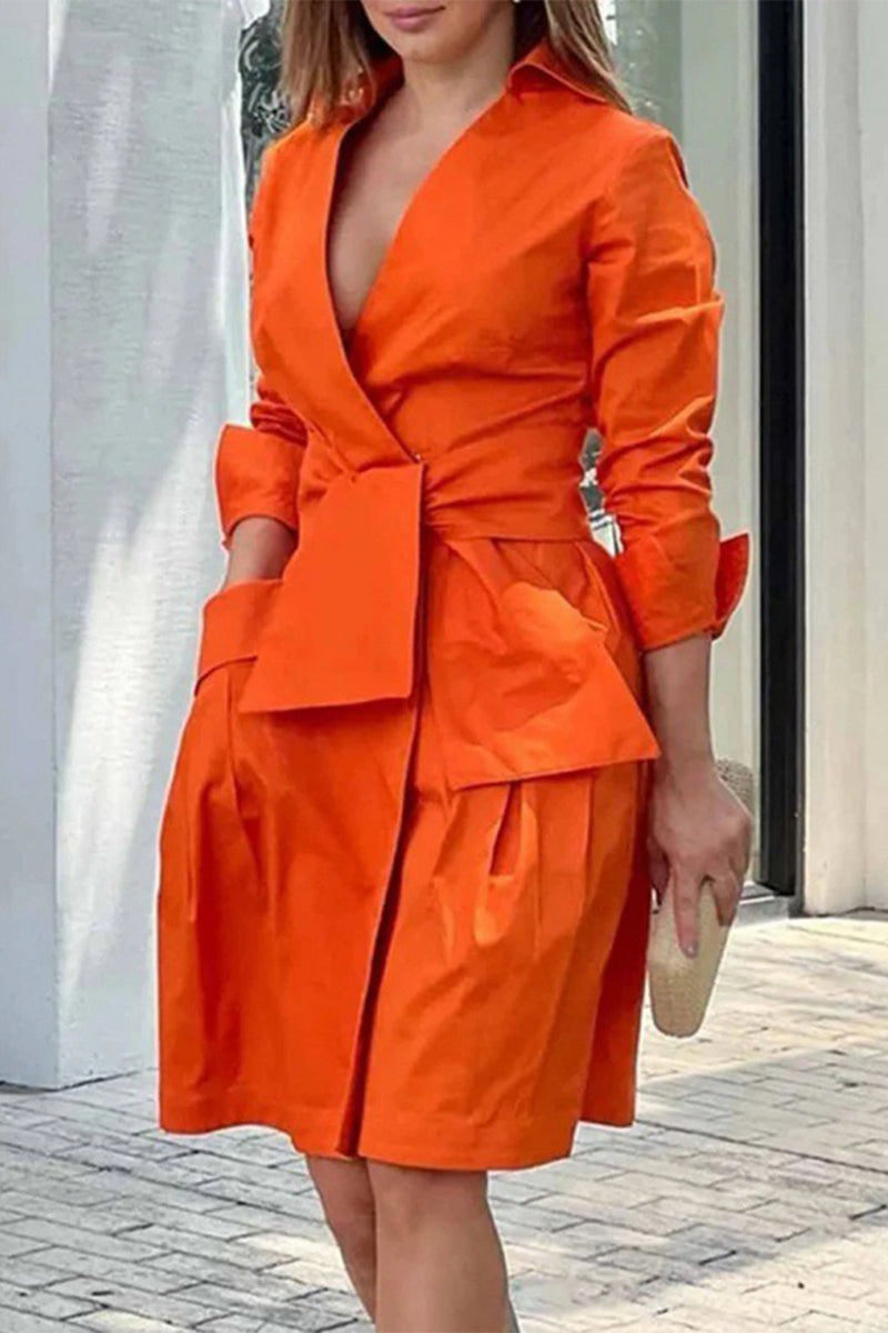 Clara | Casual Street Solid Pocket Frenulum V-neck Suit Dress Dresses