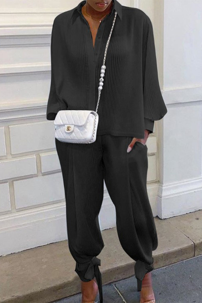 Elda® | Elegant Long-Sleeved Ribbed Polo And Trouser Set