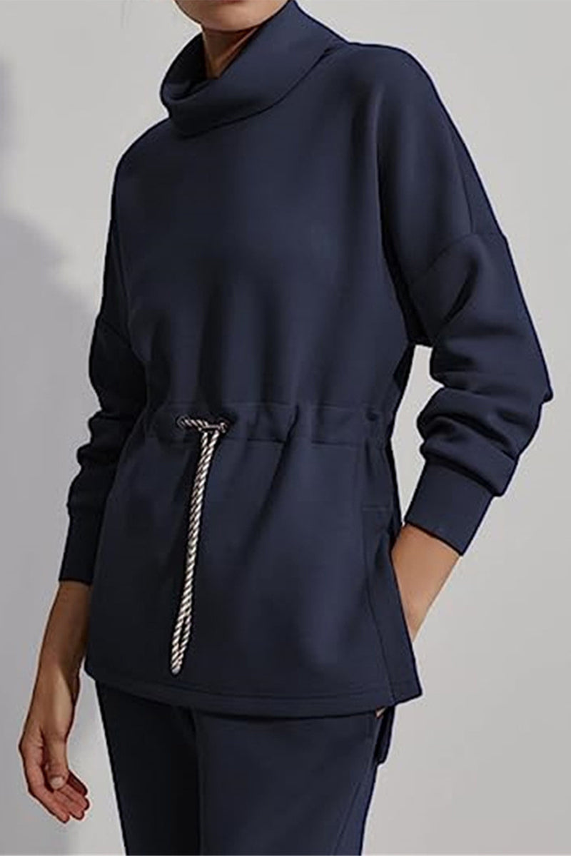 Danna | Casual solid color drawstring half turtleneck sweaters