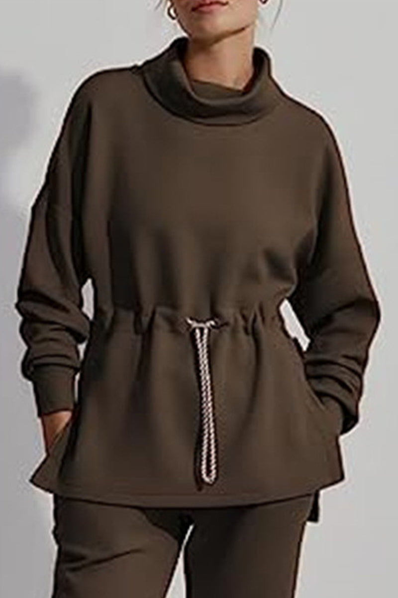 Danna | Casual solid color drawstring half turtleneck sweaters