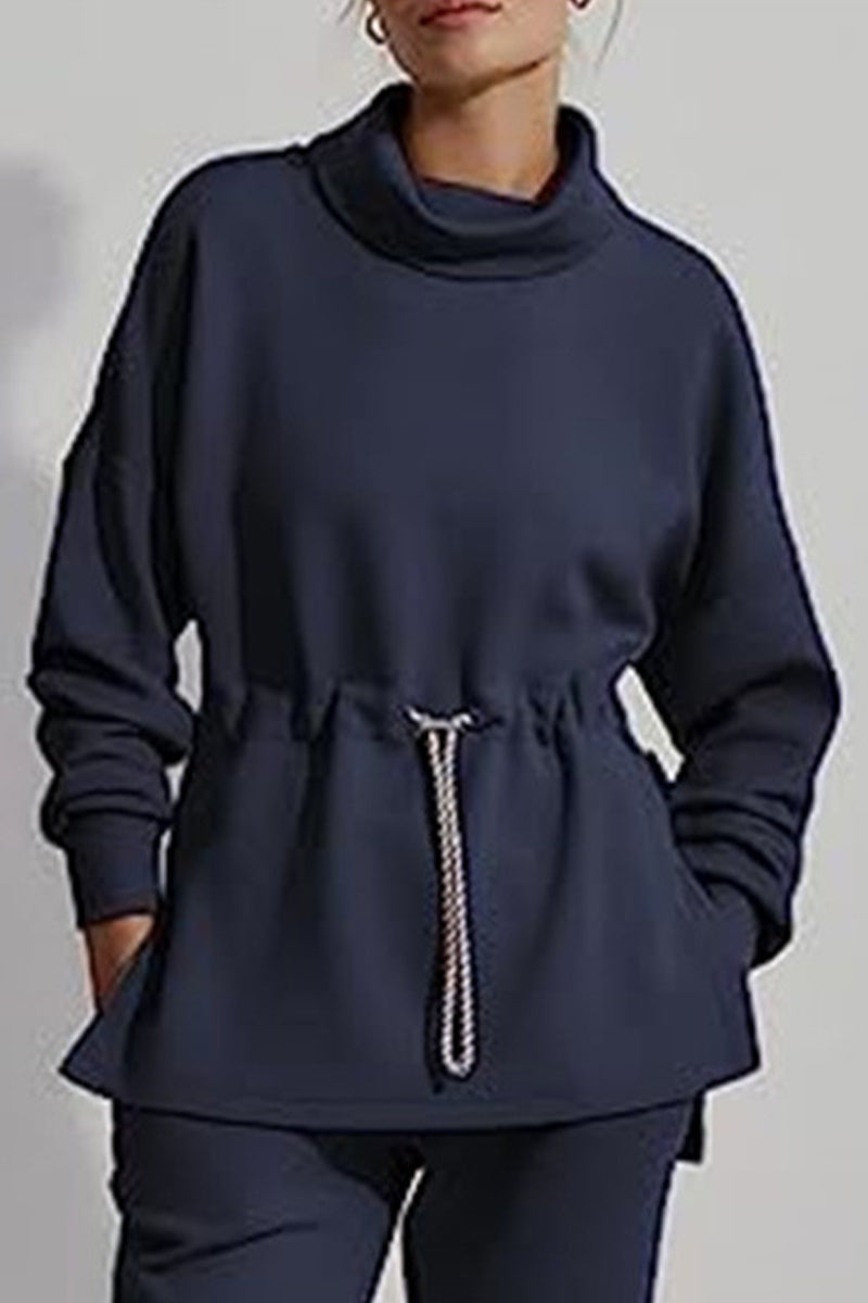 Danna | Casual solid color drawstring half turtleneck sweaters