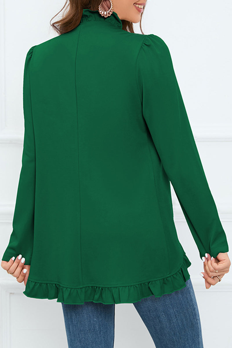 Delia | Elegant outerwear with flounce and lotus leaf collar and fixed buckle
