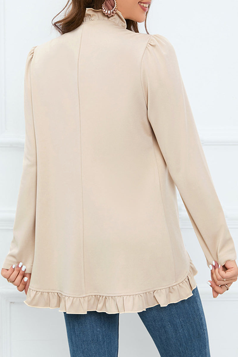 Delia | Elegant outerwear with flounce and lotus leaf collar and fixed buckle