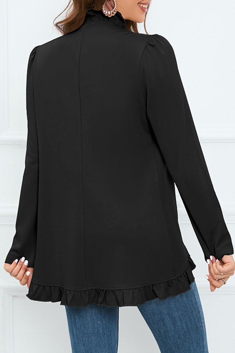Delia | Elegant outerwear with flounce and lotus leaf collar and fixed buckle