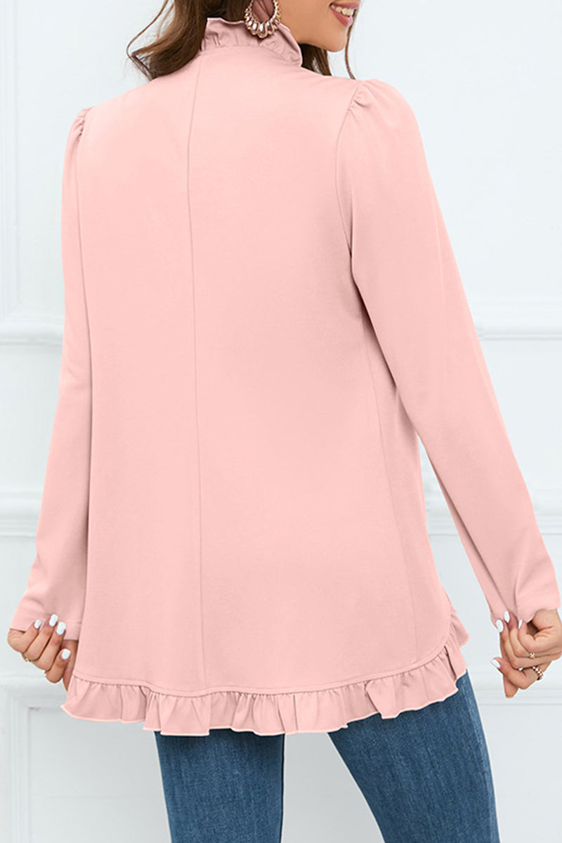 Delia | Elegant outerwear with flounce and lotus leaf collar and fixed buckle