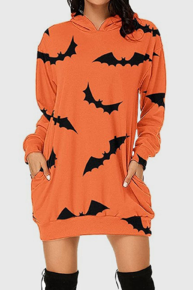 Dolores | Casual printed basic dresses with a hood and long sleeves