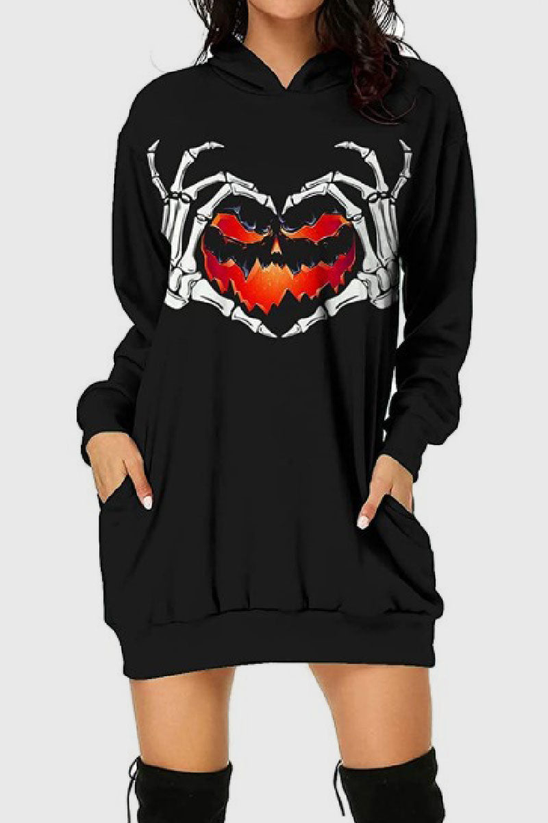 Dolores | Casual printed basic dresses with a hood and long sleeves