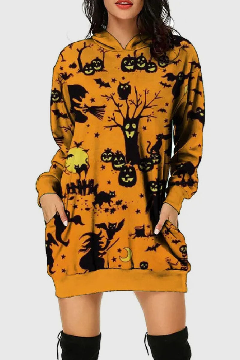 Dolores | Casual printed basic dresses with a hood and long sleeves