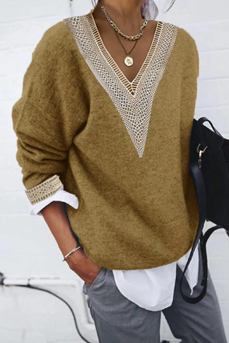 Diana | Casual solid patchwork V-neck tops