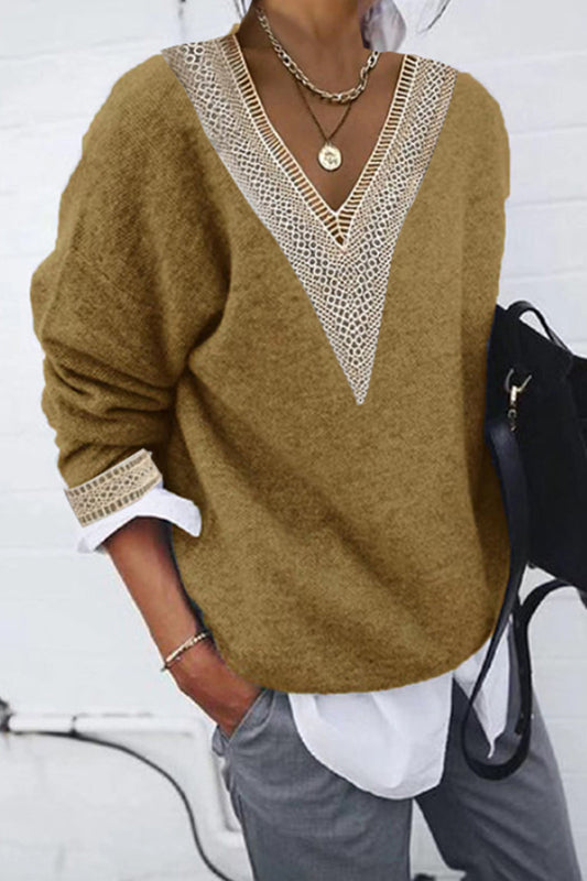 Diana | Casual solid patchwork V-neck tops