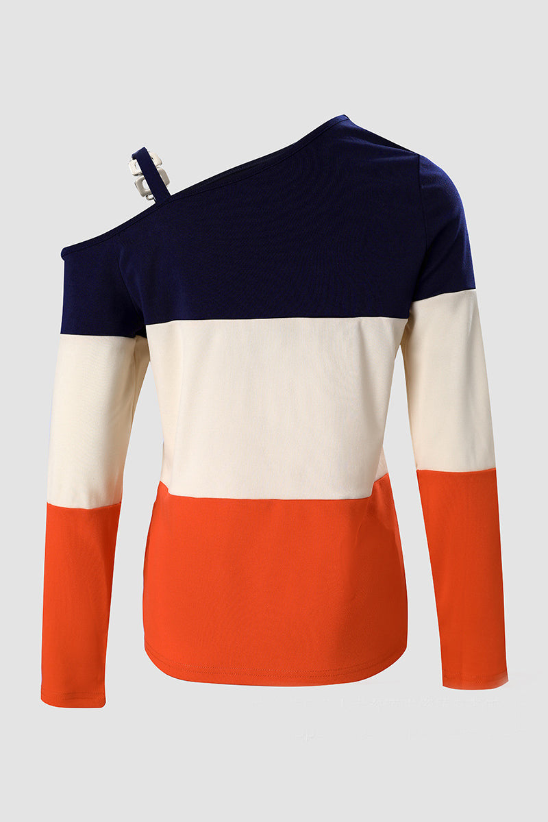 Fabiana | Sexy color block patchwork tops with slant collar