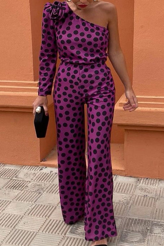 Florencia | Casual polka dot backless slant collar jumpsuits with regular fit