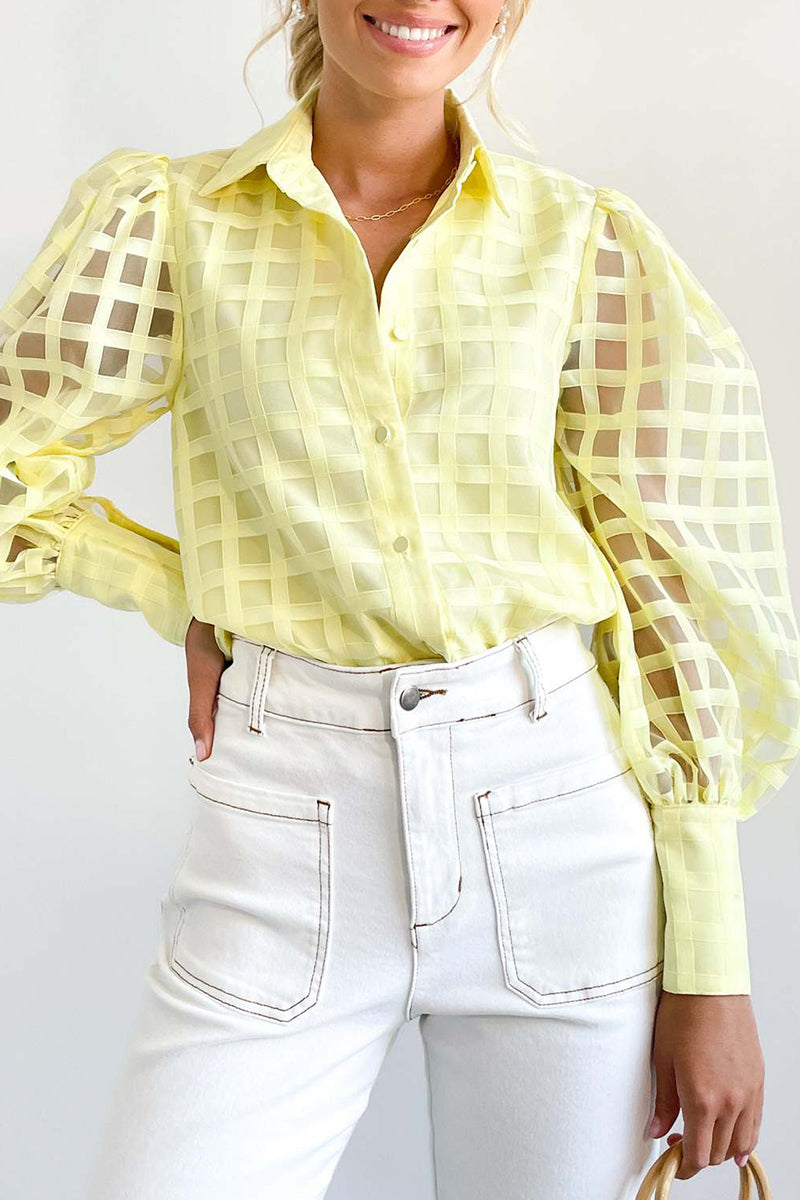 Regina® | Elegant Patchwork Blouse With Long Sleeves And A Turn-Down Collar