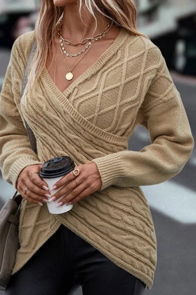 Gilda | Casual solid cross straps asymmetrical V-neck tops